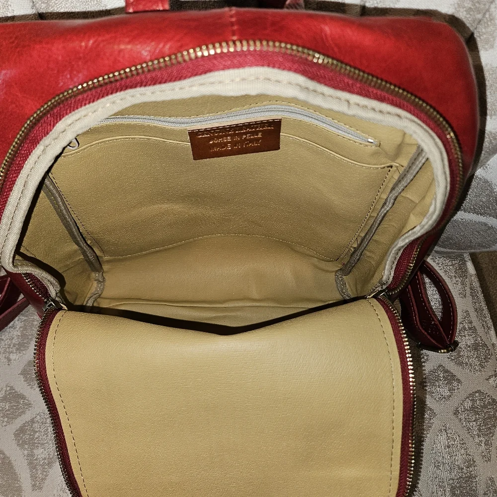 Borse In Pelle Red Italian Leather Backpack - Picture 4 of 6